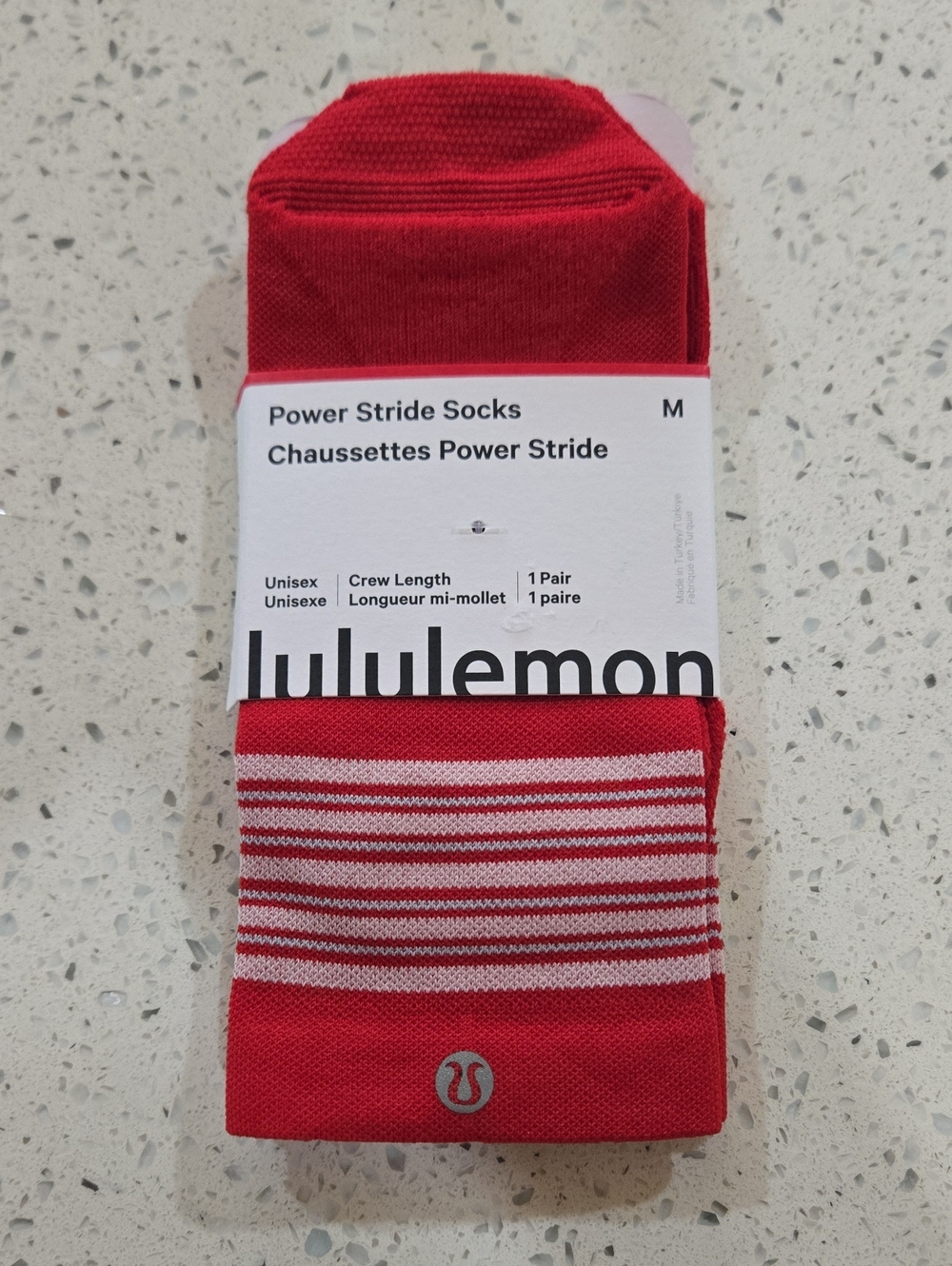 NWT lululemon athletica Power Stride Crew Socks - Red with White Stripes